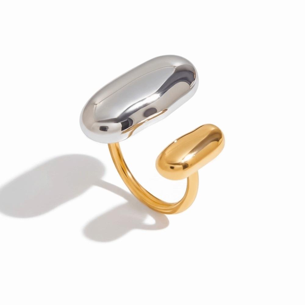 Stainless Steel Double Layer Ring Two Color Open Ring Geometric Ring Versatile Wear