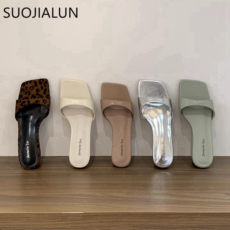 Fashion SUOJIALUN 2025 Summer New Women Slipper Fashion Med Wedge Heel Slip On Slides Shoes Ladies Elegant Outdoor Dress Flip Flop Shoes