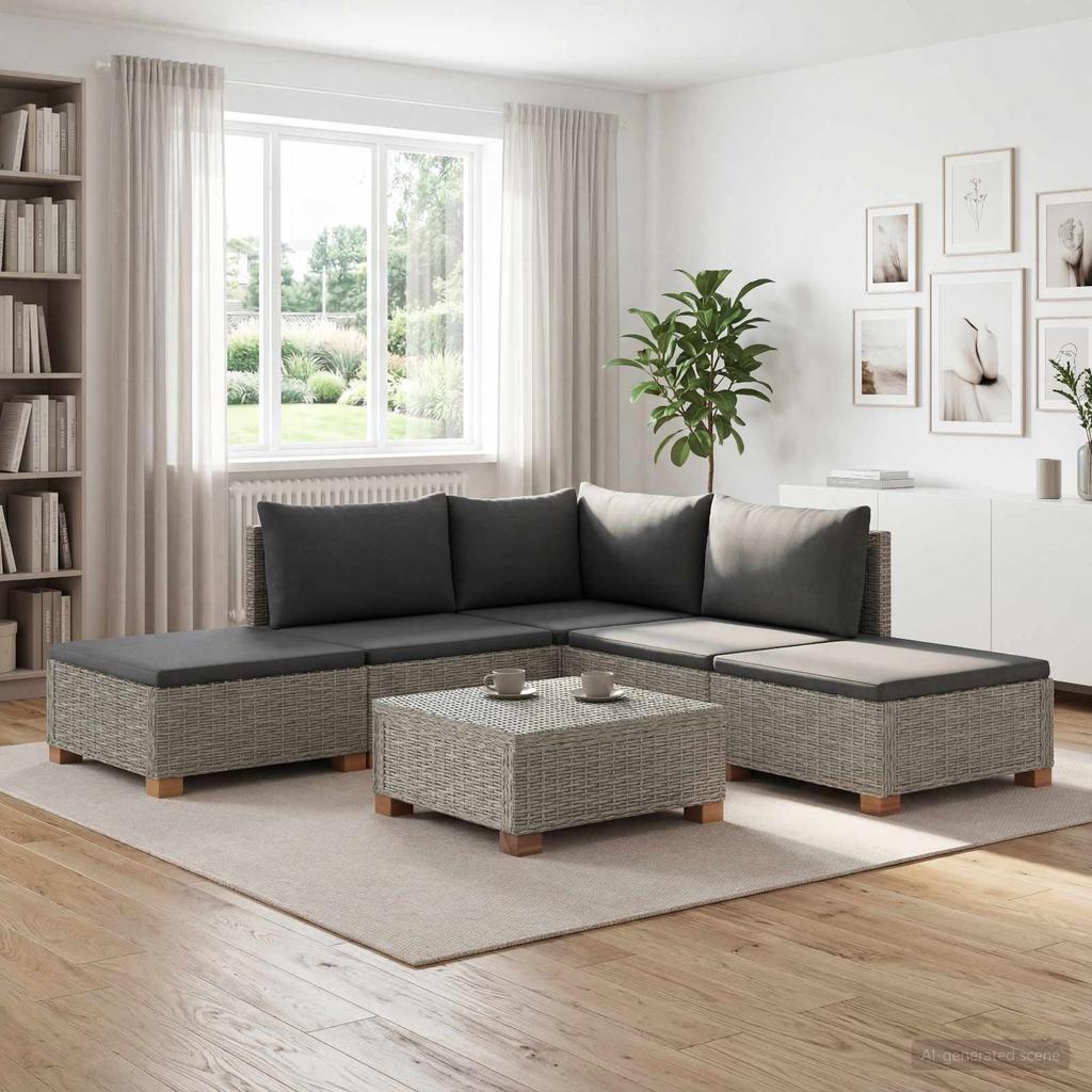 6 Piece Rattan Lounge Set with Cushions GENDT Natural Rattan Kubu Grey