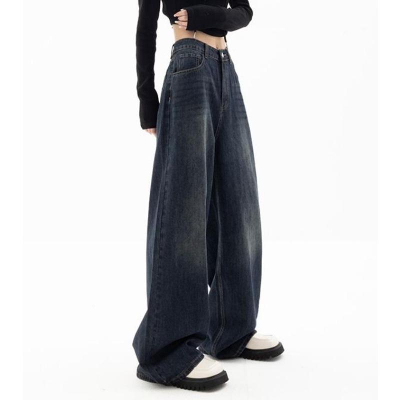 Винтажные женские джинсы с широкими штанинами Харадзюку Мешковатые джинсовые брюки Оверсайз Гранж Уличная одежда Осенние брюки