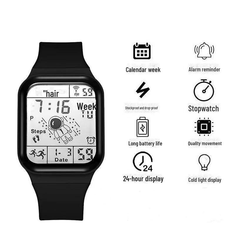 Часы астронавта-студента: Большой экран, календарь, ночник, будильник, секундомер