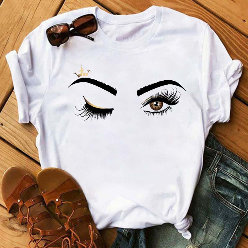Maycaur модные графические женские топы с принтом ресниц Kawaii Lashes женская футболка футболка забавный макияж эстетическая рубашка Camisas Mujer