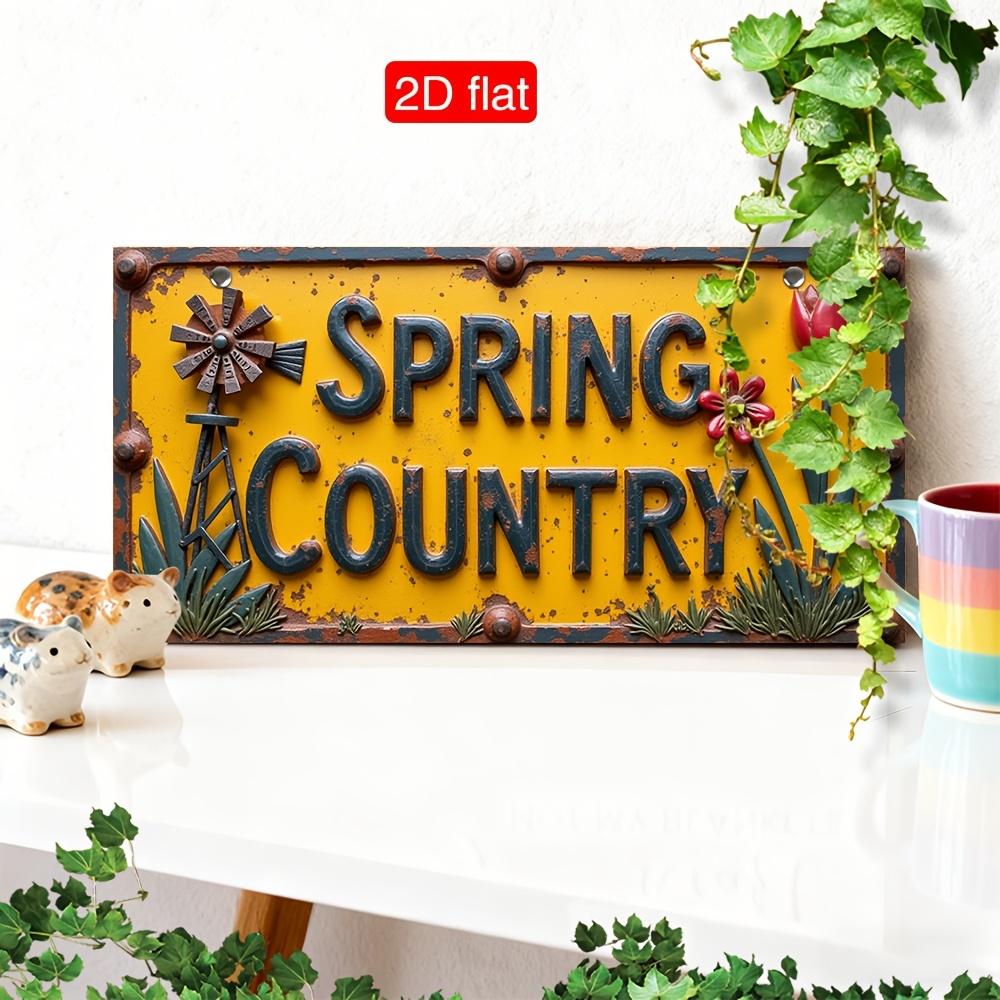 D Flat pc Large Rustic Spring Country Wood Wall Sign Farmhouse Decor with Artificial Wood Plaque Vintage Country House L