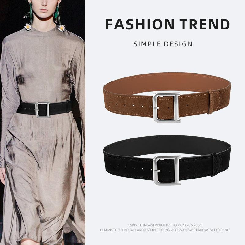 Frosted Reverse Velvet Women's Belt Alloy D-buckle Versatile Jeans Skirt High-end Genuine Leather Belt for Women