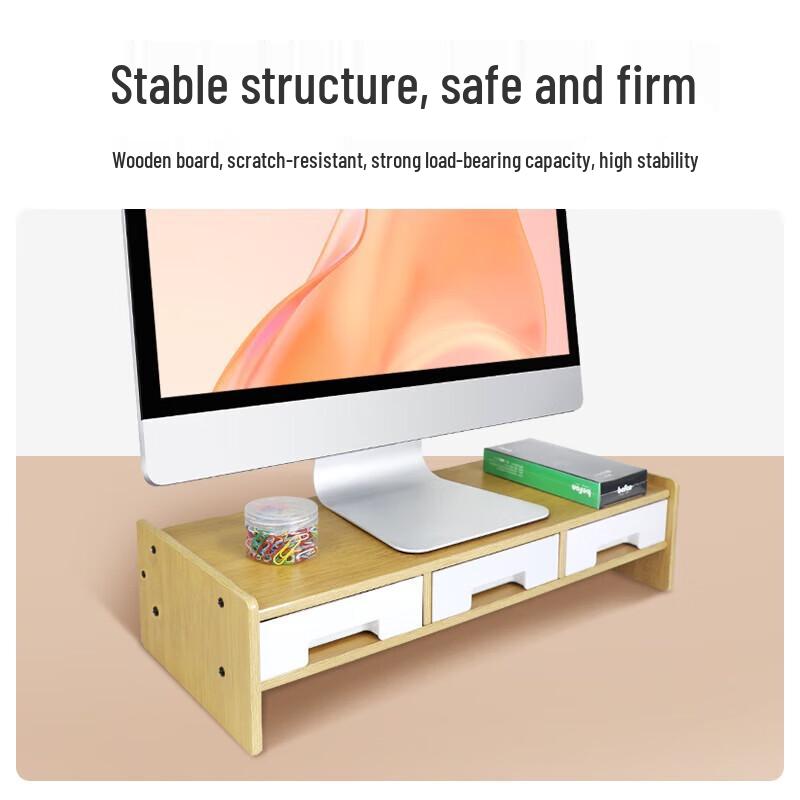 Bamboo Wood Monitor Riser with 3 Drawers