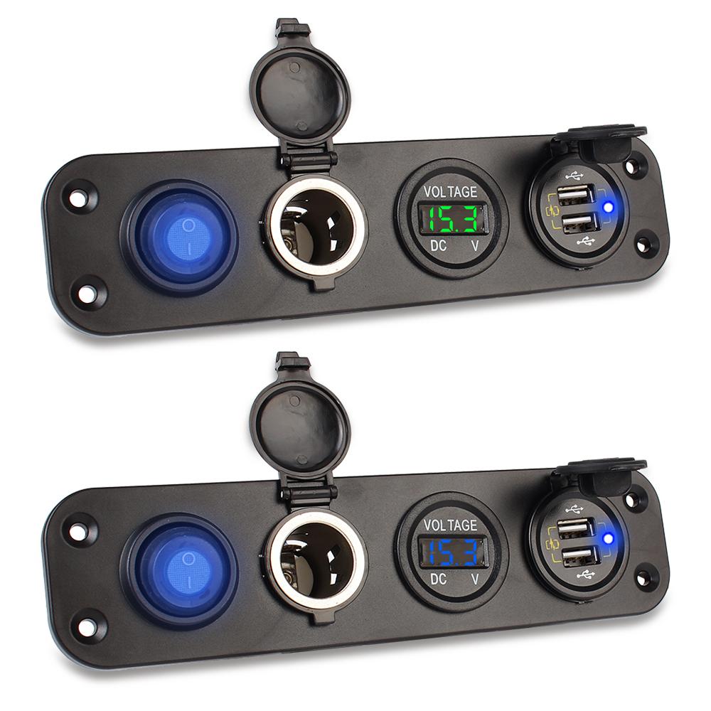 Dual USB Charger Power Adapter Digital Voltmeter QC 3.0 Car Charger Outlet Panel C Igarette Lighter Socket