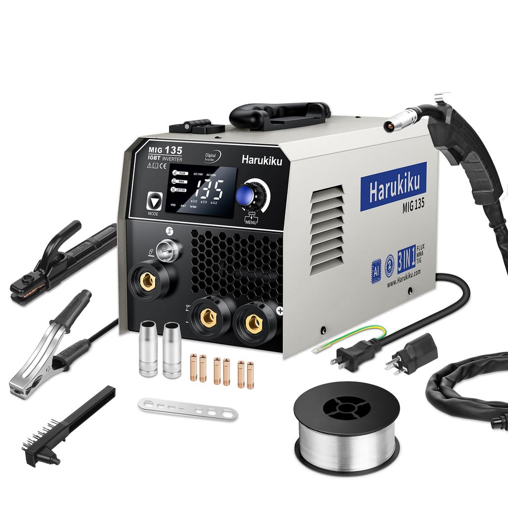 Harukiku MIG135 Welding 130A 3 Functions In Welding TIG Compatible Non-gas Semi-automatic Machine, 100V/200V, Output, 1, Non-gas MIG/arc machine/LIFT