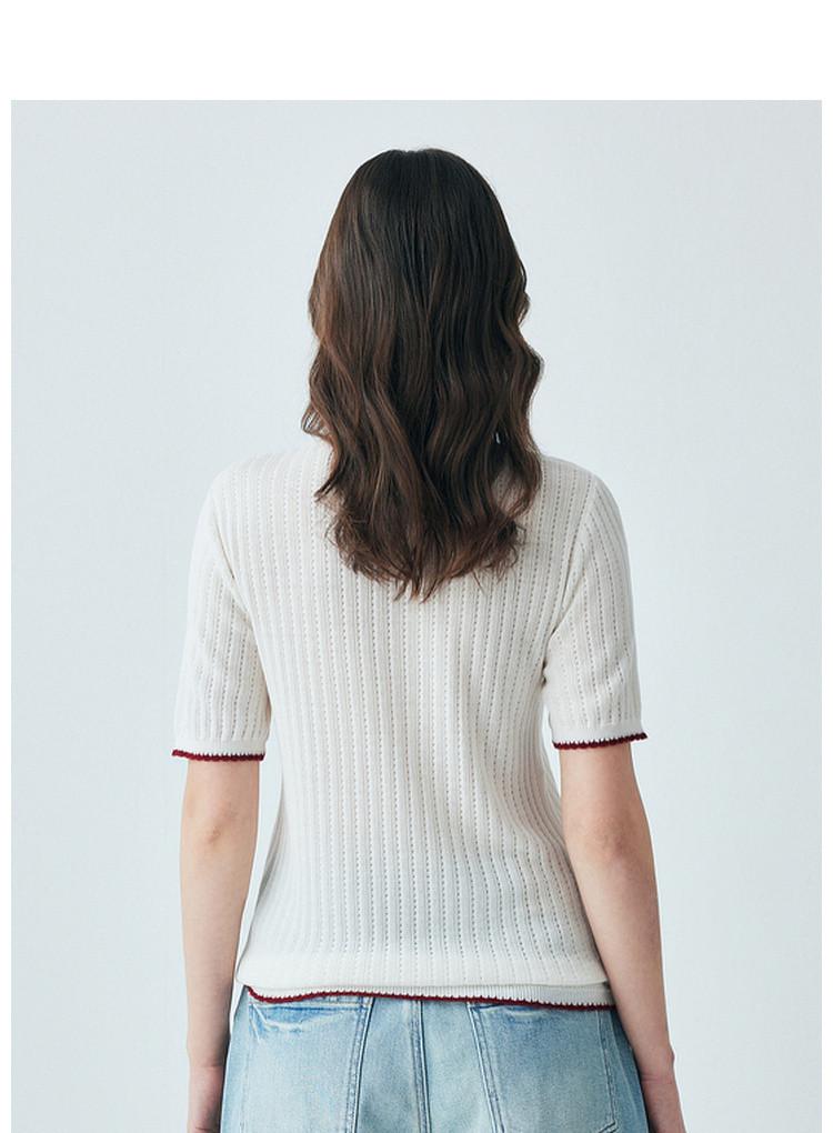 Containing mulberry silk, spring and summer new round neck fashionable contrasting short sleeved comfortable and versatile knitted T-shirt for women