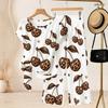 Women Plus Size White Round Neck Short Sleeve Printed Knot Hem Top And Long Pants Two Piece Set