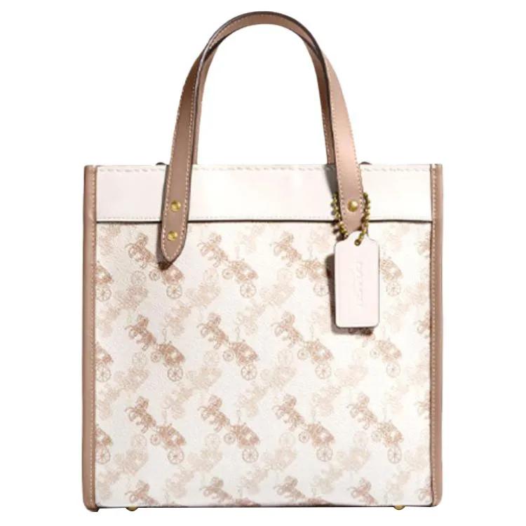 COACH Field Artificial Leather Cow Leather Handbag Small Women's White Brown (Unisex) Handbags C3866 B4SN6
