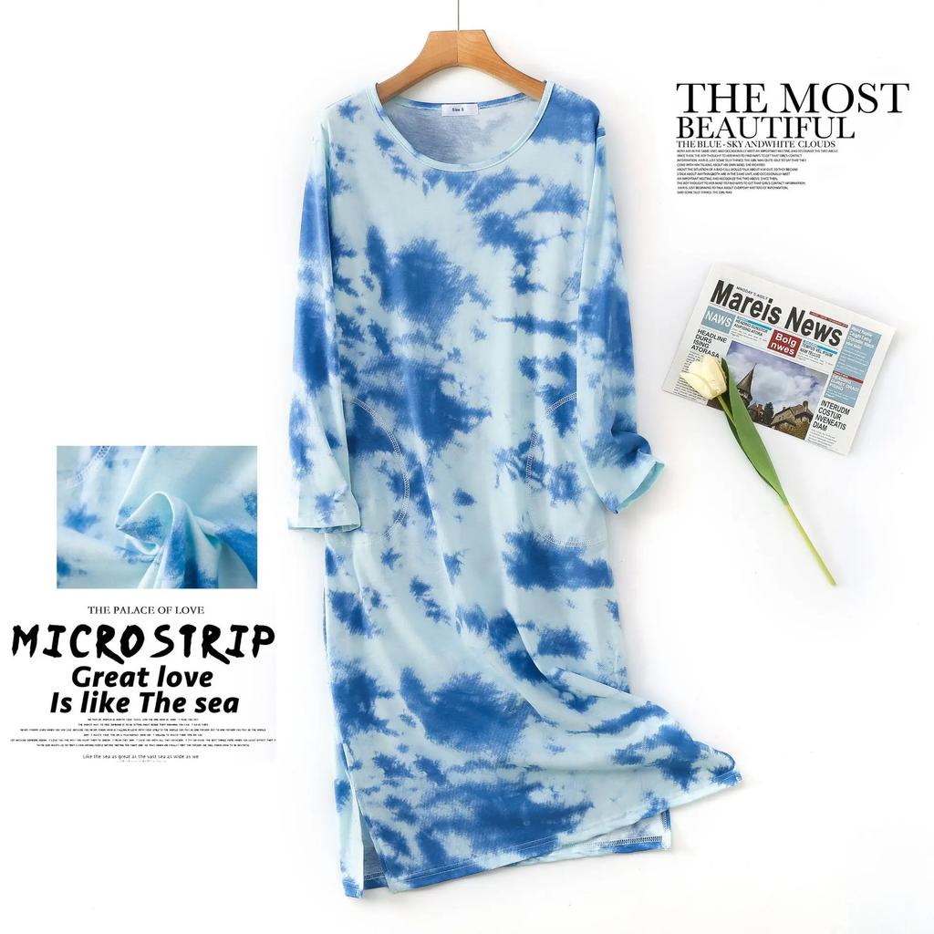 Plus Size Multi Colors Women Printing Nightdress for Spring and Autumn Long Sleeve Ladies Cute Sleepwear Long Style Nightgown