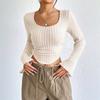 Women's Autumn and Winter Fashion Elegant Style T-shirt, Square Neck, Flared Long-sleeved Top