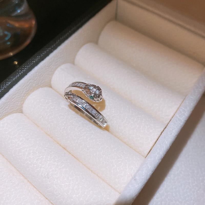 Luxury Zircon Sparkling Diamond Spirit Serpentine Ring Silver Open Ring High Quality Texture Simple and Versatile Trendy Cool Handmade for Women