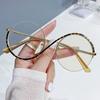 New Fashion Round Semi-Rimless S Shape Women EyeGlasses Big Frame Clear Lens Optical EyewearVintage Anti-Blue Light Glasses