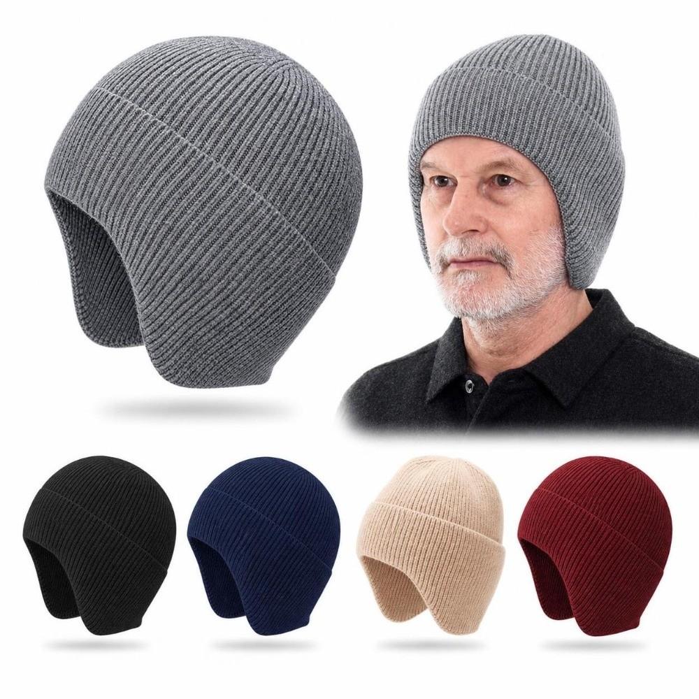 Velvet Lining Beanie Cap Crochet Winter Hat Outdoor Earflap Cap for Men Women