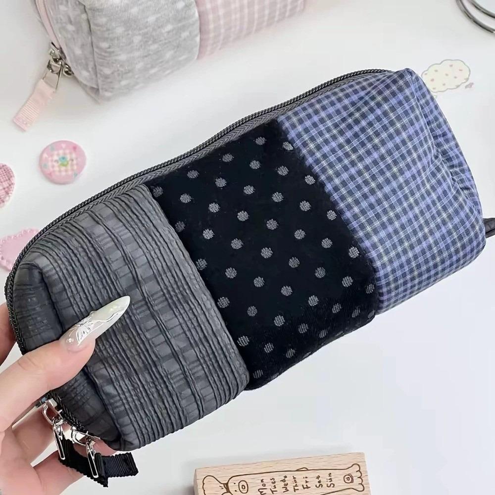 Patchwork Design Stationery Bag Plaid Pattern Patchwork Pencil Case Pen Bag School Use