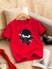 Cute Cartoon Little Ninja With Sword Print Kids T Shirt Boy Girl Short Sleeve Crew Neck Cotton Warrior Parent Child Matching Tee