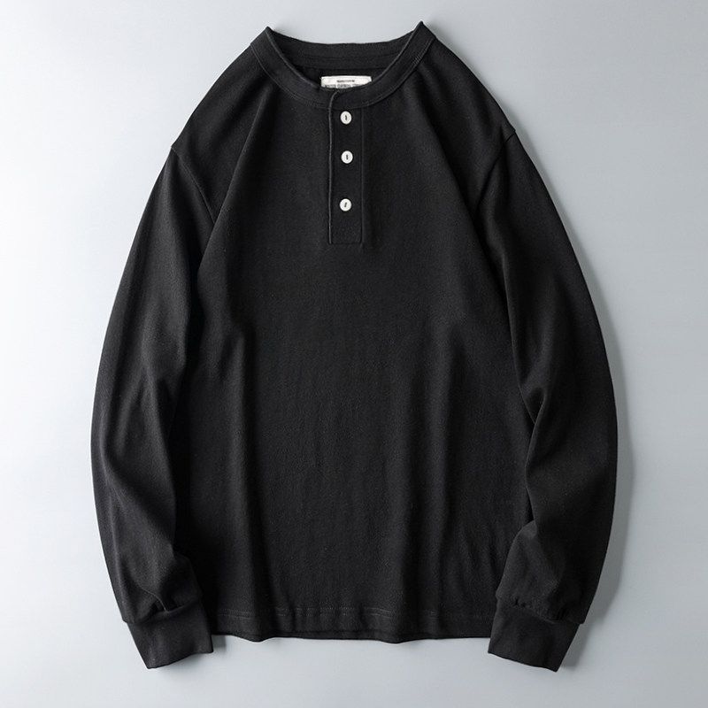 Heavy Cotton Long-Sleeved T-shirt Original Order Henley Shirt