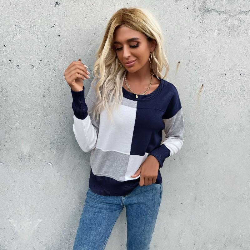 Винтажная мода элегантный повседневный свитер ранней осени с круглым вырезом и длинными рукавами вязаный свитер для женщин