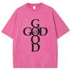 Женская стираная футболка с надписью God Good Letter Print, свободный круглый вырез, короткие рукава, минималистичный модный простой топ, базовые футболки
