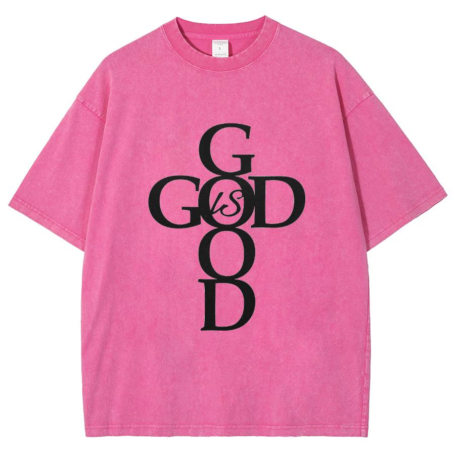 Женская стираная футболка с надписью God Good Letter Print, свободный круглый вырез, короткие рукава, минималистичный модный простой топ, базовые футболки