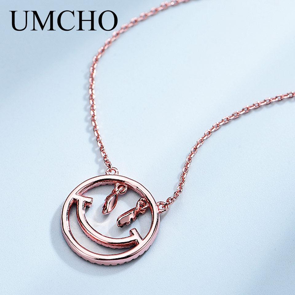 Umcho Ожерелье с эмодзи, разноцветная радужная цепочка со смайликом, однотонное ожерелье из стерлингового серебра 925 пробы для женщин, подарок на день рождения, ювелирные изделия