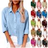 European and American New Women's Clothing Shirt Casual Solid Color Pocket Split Button Cotton and Linen Long-sleeved Shirt Women