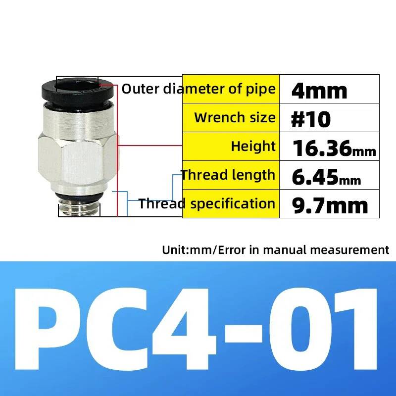 Pneumatic Fittings Brass Mini Connector Air Pipe Quick Plug PC4-M3/M4/M5 4mm Threaded Straight Through Connection