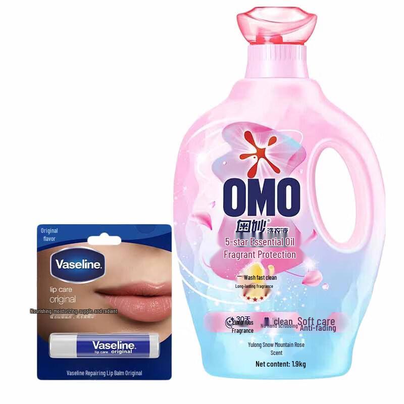 Vaseline Набор: Бальзам для губ и стиральный порошок OMO Rose