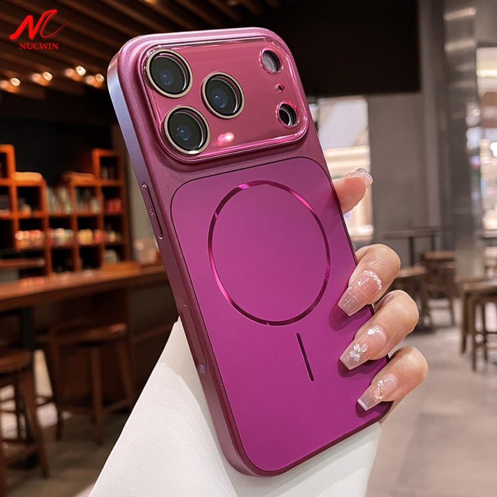 Glossy Metallic for Magsafe Case for 17 16 15 14 13 Pro Max Magnetic with AI Button Big Window Camera Protection Cover