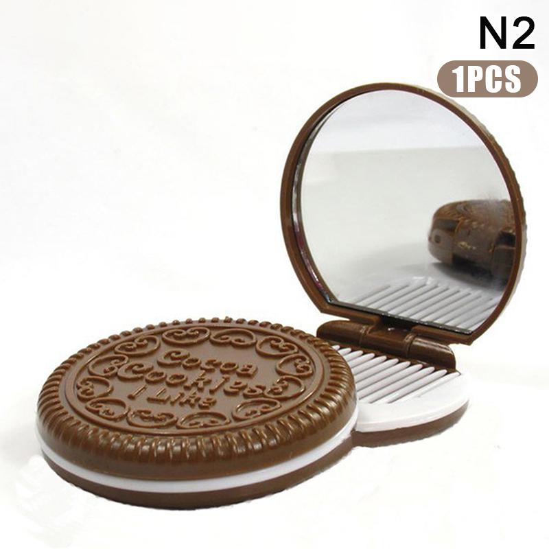 Шоколадное печенье, круглое складное зеркало для макияжа, карманные зеркала для женщин, маленькое зеркало цвета какао с расческами, черное кофе