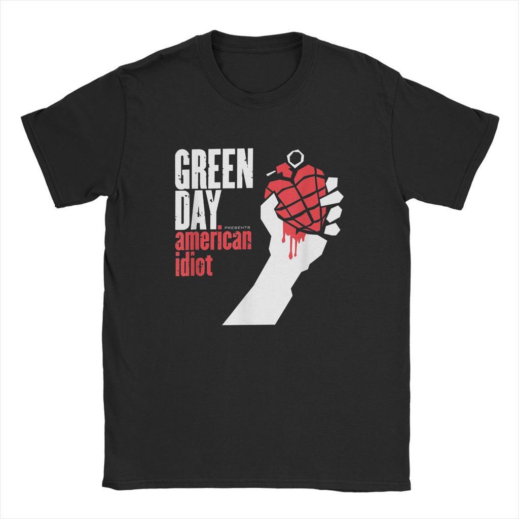 Мужские футболки Green Days American Idiot Vintage Pure Cotton Tee Shirt Short Sleeve Harajuku Hip Hop Fans T Shirts Round Gate