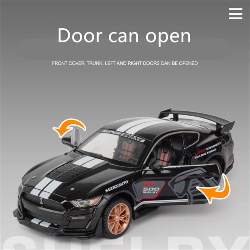Масштаб 1/24 Mustang Shelby GT500, литая под давлением модель автомобиля, игрушечный автомобиль с откатным механизмом, звуком и светом для детей, коллекция подарков для мальчиков и девочек