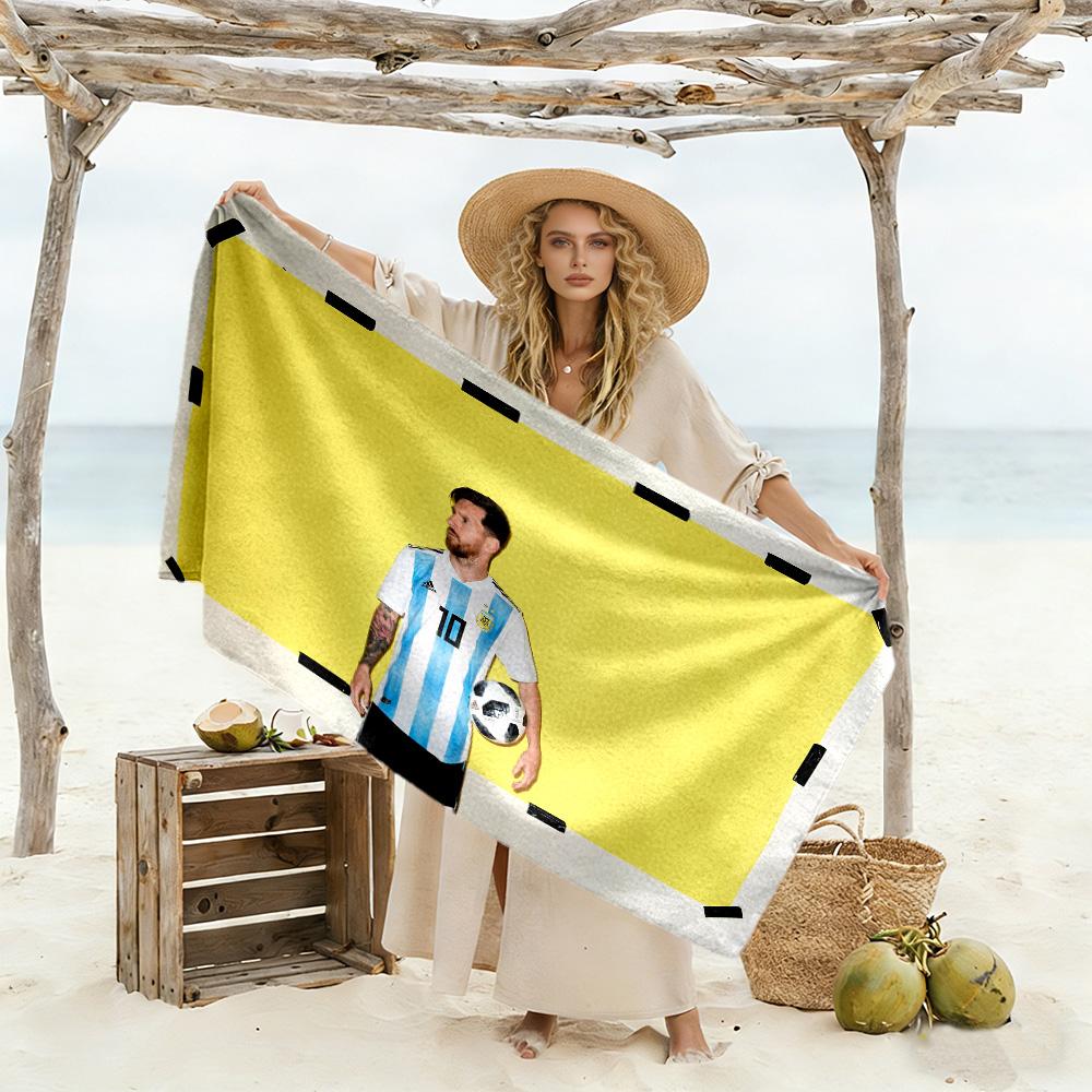 Argentina Football Player Beach Towel Soft Durable Quick-Dry Comfortable Lightweight Perfect for Traveling Yoga Camping and Swimming