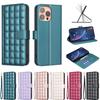 Small Square Grid Design PU Leather Flip Stand Wallet Phone Bag Case for iPhone XS,XR,XS Max,SE,iPhone 7,8,7Plus,11,11Pro,11Pro Max,12,13,14,15,16...