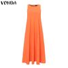 VONDA Летнее женское платье с круглым вырезом, без рукавов, однотонное, праздничное, пляжное, длинное, плиссированное