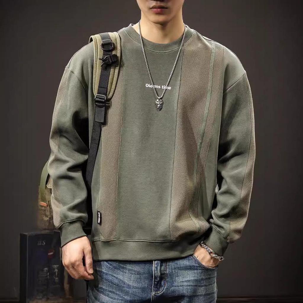 Мужская ретро-толстовка с пэчворком: Тяжелый, Свободный крой, Большой размер, Длинный рукав для Осени и Зимы