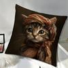Vintage Art Cat Throw Pillow Cover, Elegant Renaissance Style Tabby Cat With Floral Scarf Decorative Cushion For Couch