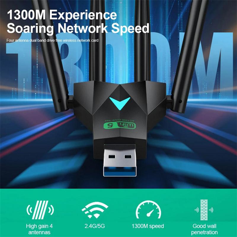 1300 Мбит/с USB Wifi адаптер двухдиапазонный 2.4G 5Ghz беспроводная сетевая карта Wi-Fi Dongle приемник сигнала для ПК Win7/10/11 драйвер бесплатно