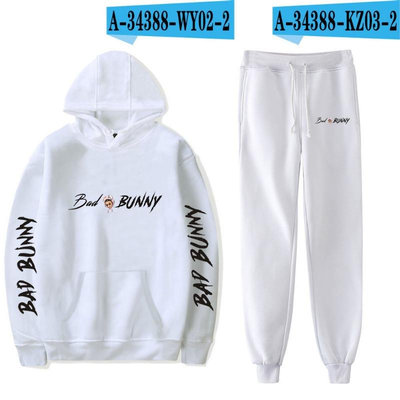 Харадзюку Удобный Забавный с принтом Bad Bunny Толстовка Спортивные штаны Комплект Мужской/Женский Худи+ Брюки Комплект Милый Набор из 2 предметов Одежда