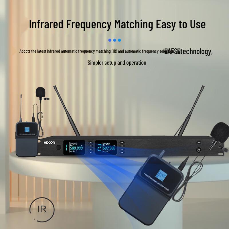 HDCON HT-P220LJ Двойная беспроводная UHF-петличная микрофонная система (Китайская версия)