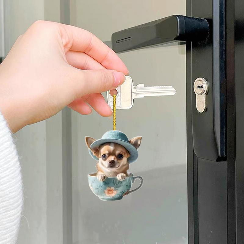 Car Pendant Acrylic Pet Cup Design Car Rear View Mirror Decor Auto Rearview Mirror Interior Decor Cute Car Ornament 2D Acrylic