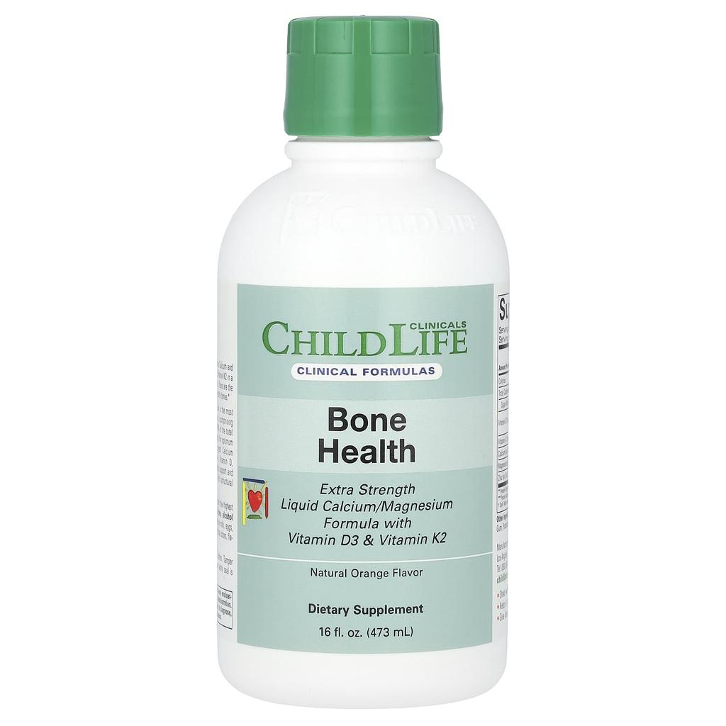 ChildLife Clinicals Liquid Calcium/Magnesium Formula with Vitamin D3 and Vitamin K2, Extra Strength, Natural Orange, 16 Fl Oz (473 Ml)