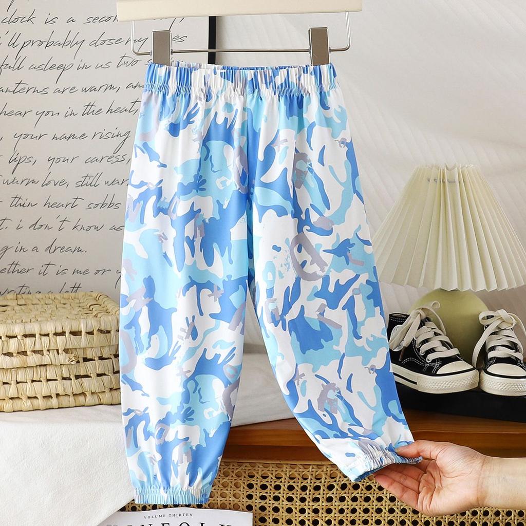 Летние солнцезащитные штаны с текстурой ледяного шелка для мальчиков и девочек, дышащие солнцезащитные спортивные длинные антимоскитные штаны для малышей