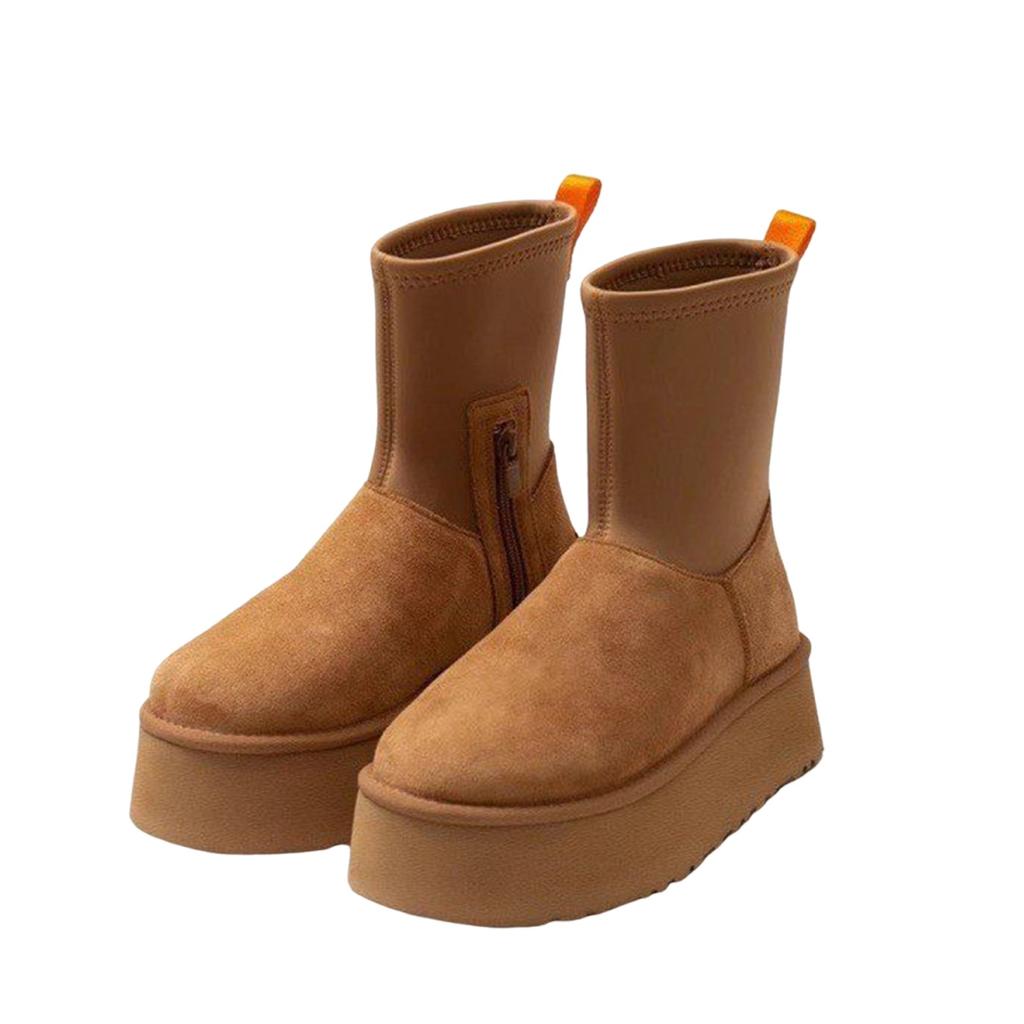 Коричневая обувь для женщин Черный круглый носок Массивная носок Замшевые женские зимние ботинки Ботинок на платформе Женский готический Распродажа Шикарный и элегантный