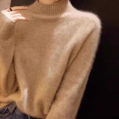 Новый кашемировый свитер для женщин на осень и зиму, свободный пуловер с полувысоким воротником, модный вязаный свитер с длинными рукавами