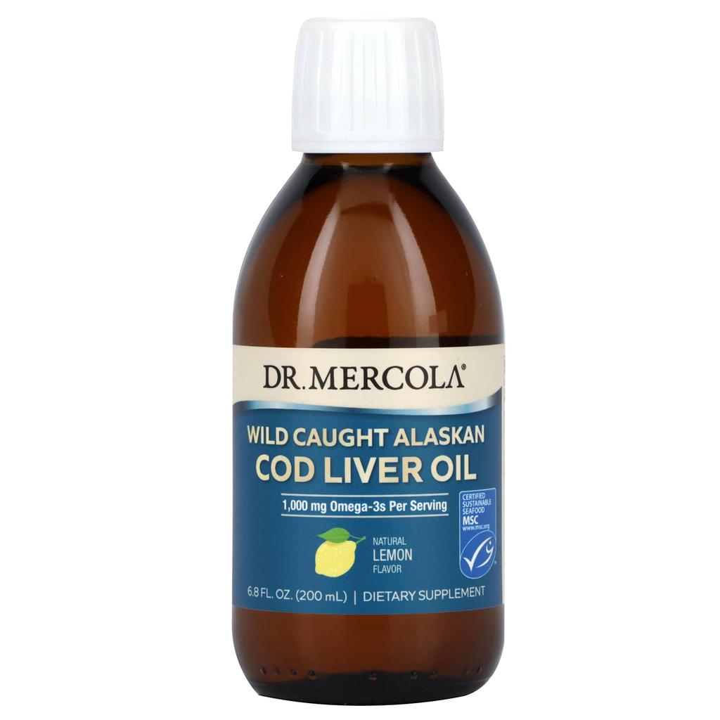 Dr. Mercola Wild Alaskan Cod Liver Oil, Lemon, 200 Ml (6.8 Fl Oz)