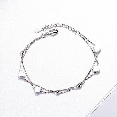 Серебряный браслет S925 из стерлингового серебра, модный и сладкий браслет любви, простые двухслойные шариковые украшения для рук в форме сердца, украшения с темпераментом