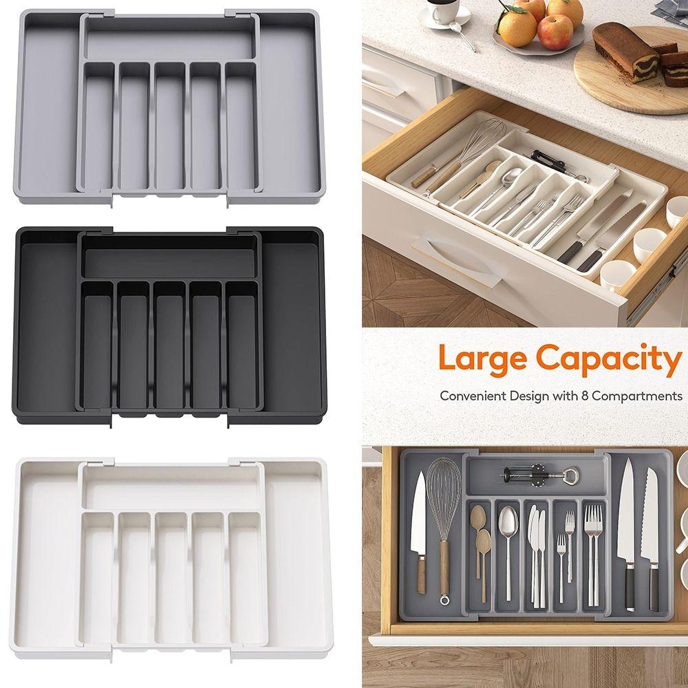 Storage Box Expandable Utensil Tray Plastic Kitchen Drawer Organizer Kitchen Gadgets