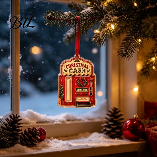 Money Gift Card Holders for Christmas 2D Acrylic Cash Holder Ornament, Hanging Family Xmas Tree Decor, Reusable Pocket Keepsake Holiday Party